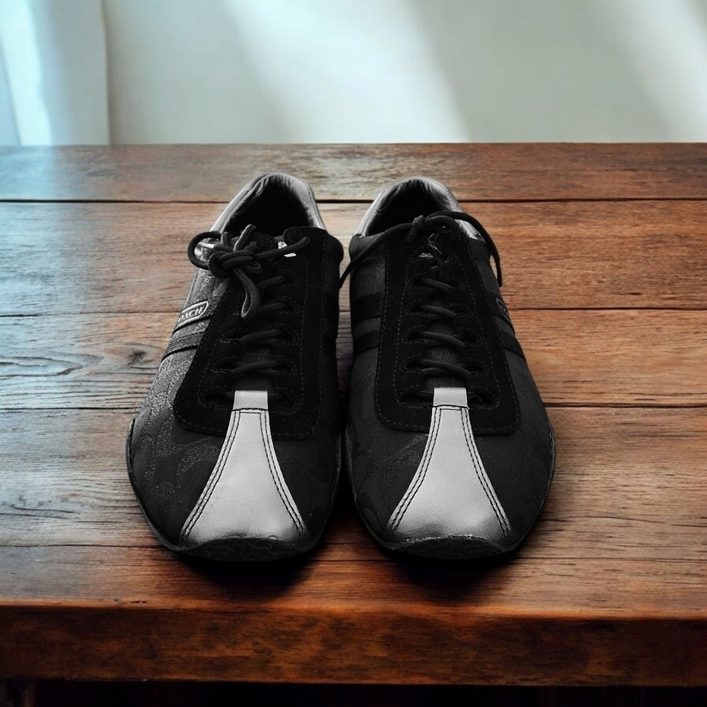 Coach Katelyn Black Silver Signature Jacquard Leather Low Top Sneakers - 9.5 EUC - Picture 7 of 12